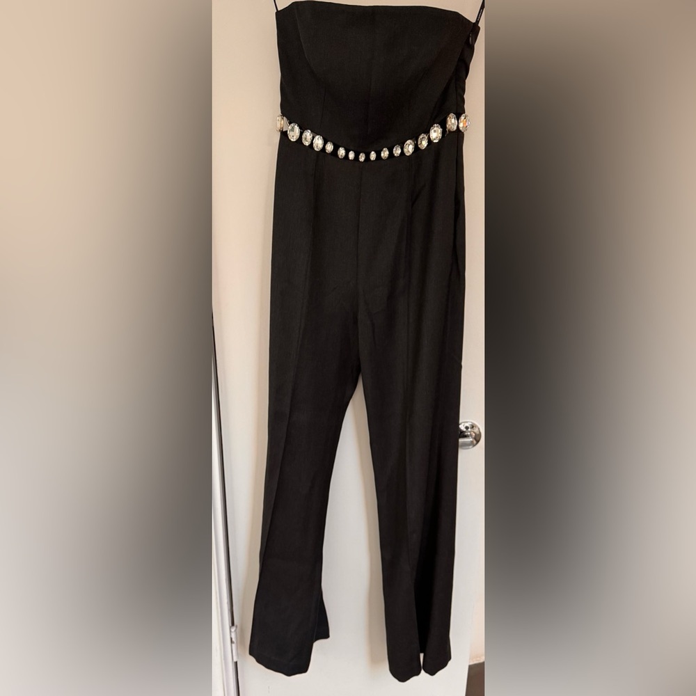 Retrofete Black Strapless Jumpsuit with Embellished Belt - Picture 4 of 10